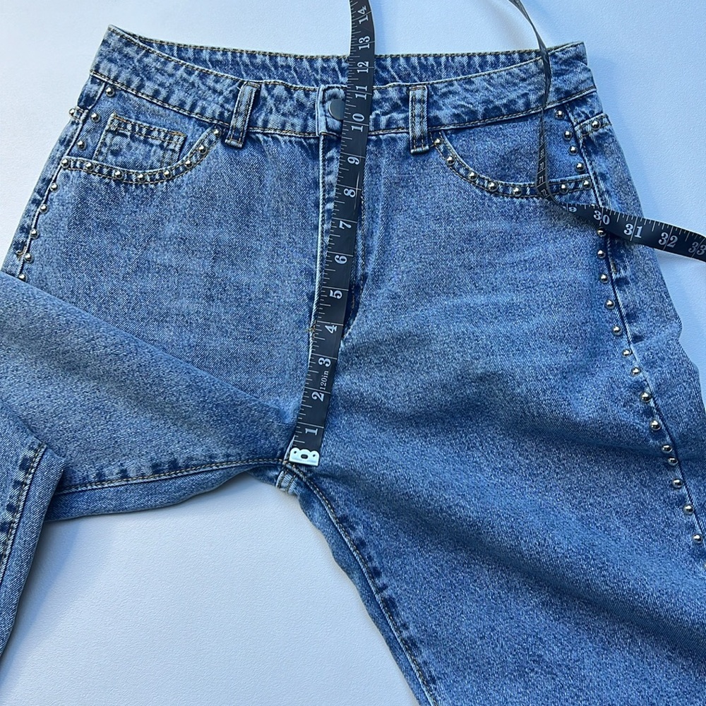 Studded women’s jeans‎ Wide Leg edgy moto statement metallic bold festival - Picture 10 of 13